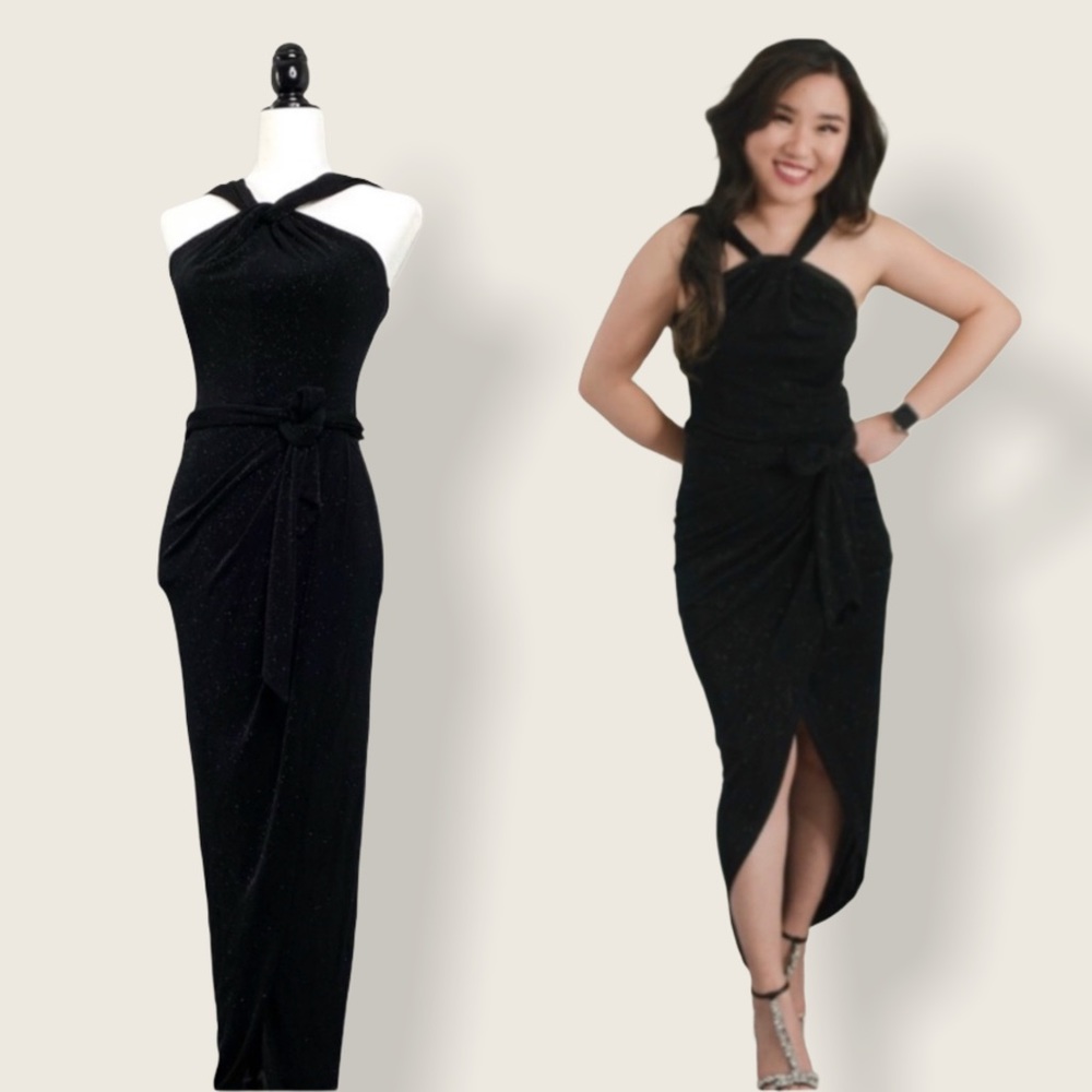 Ever New Halter Black Shimmer High-Low Dress XS